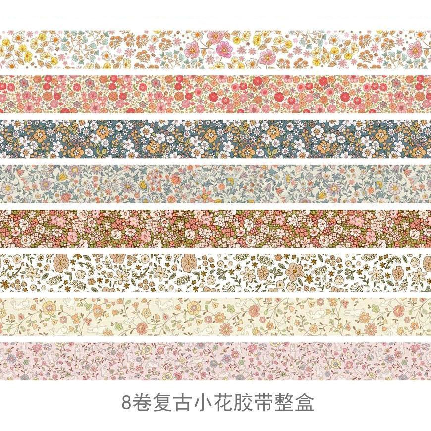Vintage Script Washi Tape Set - Handwritten Letter & Lace Pattern Decorative Tape, 8 Rolls