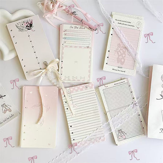 A6 Ballet Notebook Refill - 45 Sheets 120gsm Paper, Girly Pink Ballerina Planner Inserts, 6-Ring Binder