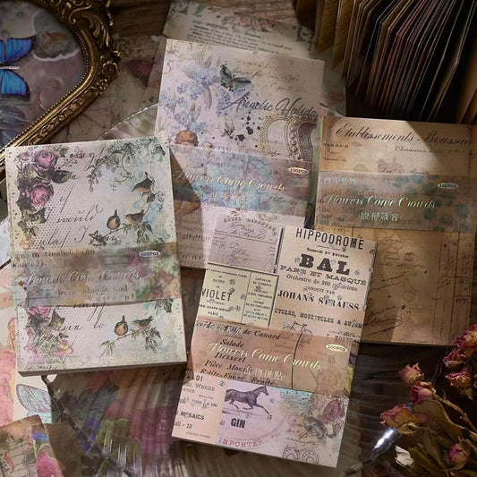 Vintage Collage Paper Set — 100 Sheets, 6 Styles