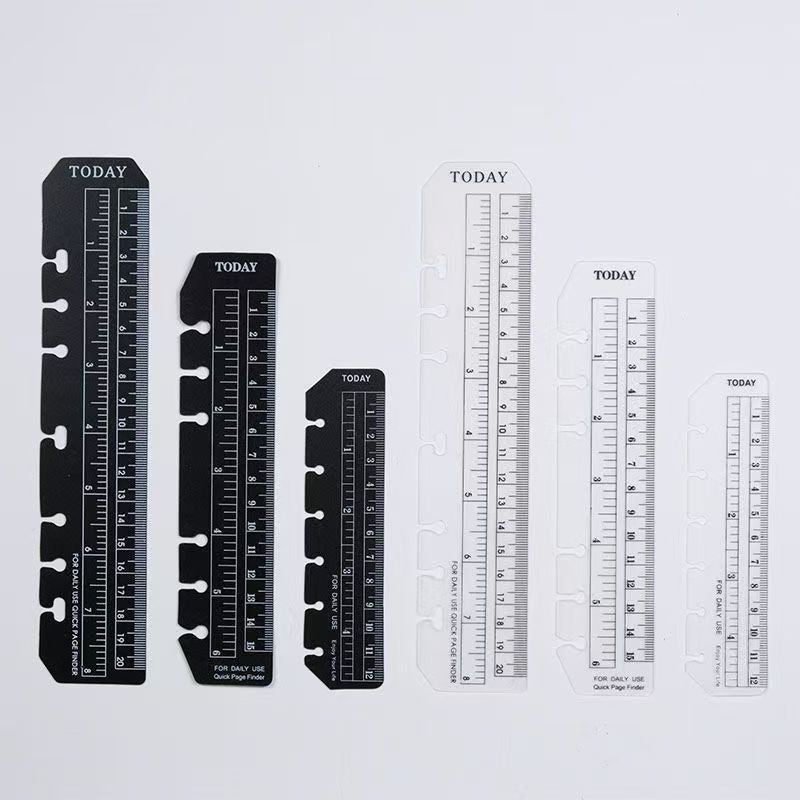 TODAY PVC Ring Planner Ruler & Page Finder – 6-Ring Divider Bookmark, A5/A6/A7, Black & Clear