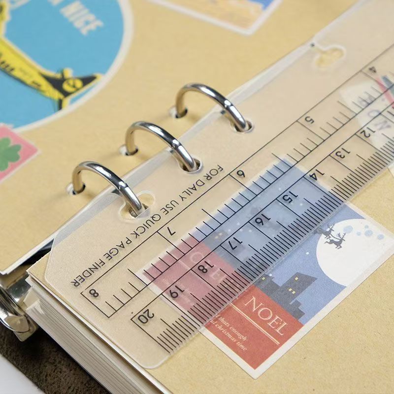 TODAY PVC Ring Planner Ruler & Page Finder – 6-Ring Divider Bookmark, A5/A6/A7, Black & Clear