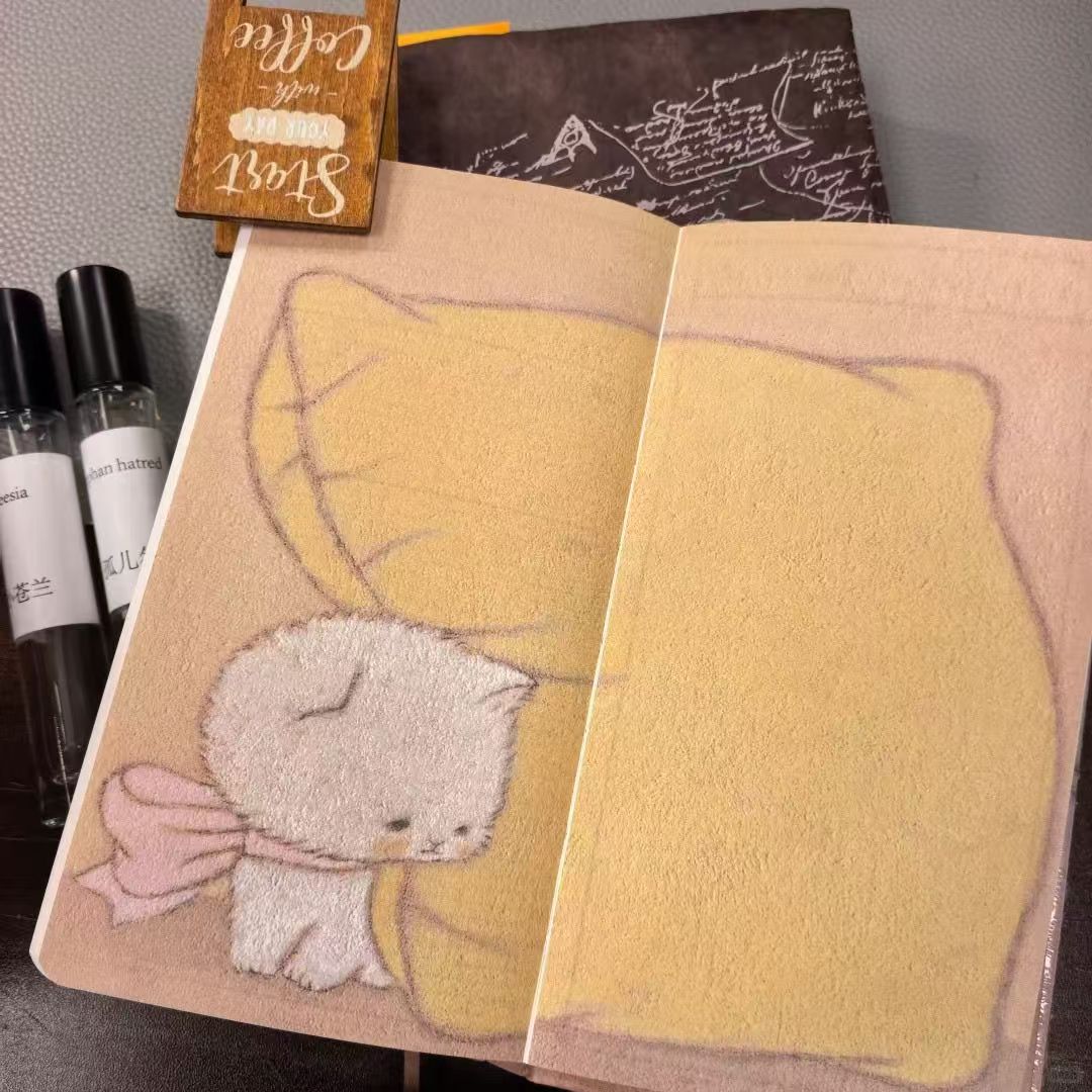 Sleepy Elephant Hand-Drawn Hardcover Journal – Minimalist Daily Planner Notebook, Cute Illustrated Cover