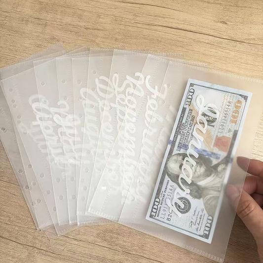 A6  12-Month PP Cash Envelope Budget Pocket Set – Transparent Ring Planner Refill, Script Font Labels
