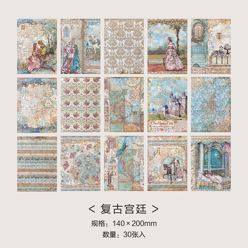 Chatsworth Estate Vintage Paper Set - Palace, Clock, Fairytale & Rose Junk Journal Paper, 30 Sheets