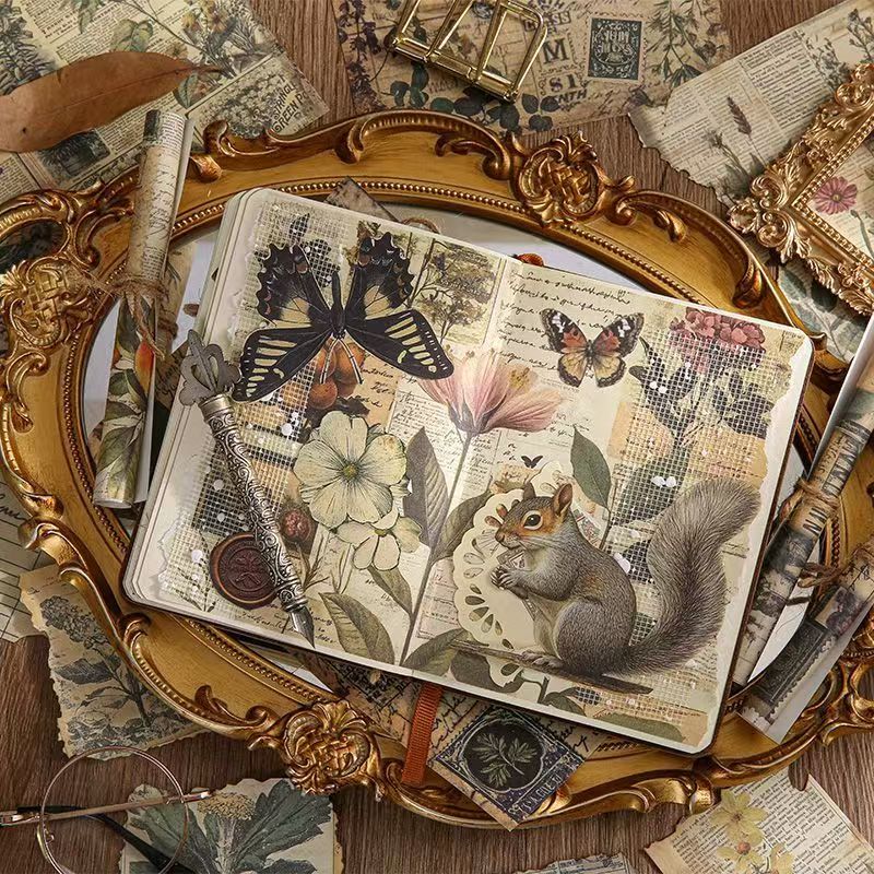 Lost Memory Vintage Kraft Paper Set – Aged Botanical Background Sheets for Journaling, 4 Designs