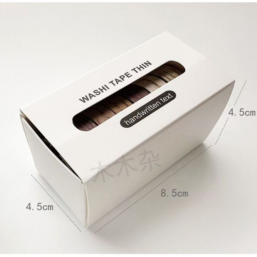 Vintage Script Washi Tape Set - Handwritten Letter & Lace Pattern Decorative Tape, 8 Rolls