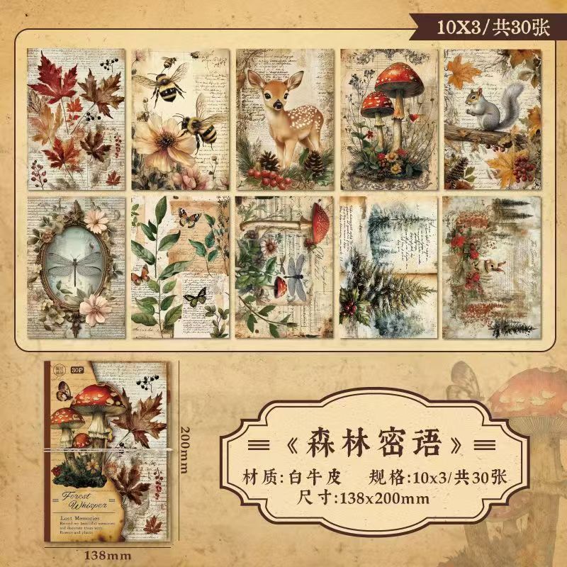 Lost Memory Vintage Kraft Paper Set – Aged Botanical Background Sheets for Journaling, 4 Designs