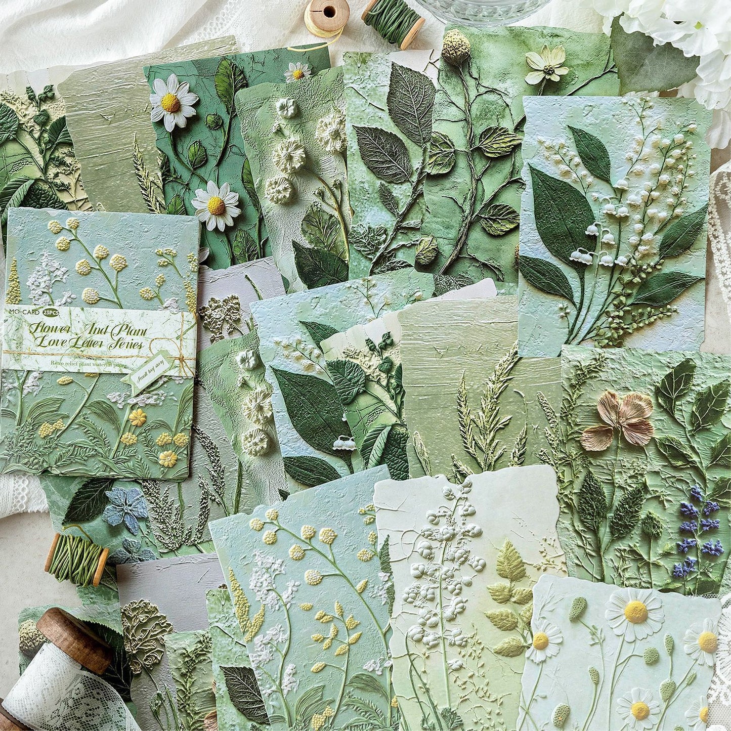 Vintage Pressed Flower Journal Paper Set - Embossed & Flat Botanical Background Paper