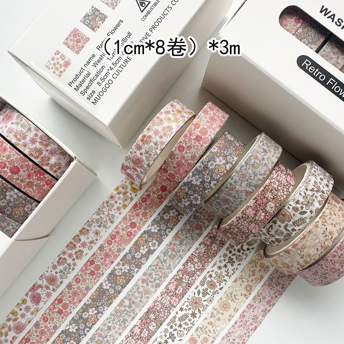 Vintage Script Washi Tape Set - Handwritten Letter & Lace Pattern Decorative Tape, 8 Rolls