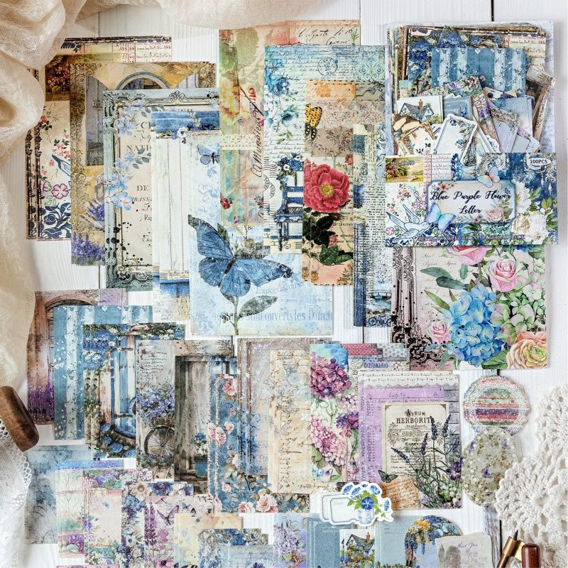 Garden Post Office Vintage Floral Paper Set - 100 Sheets, Romantic Rose & Botanical Junk Journal Paper