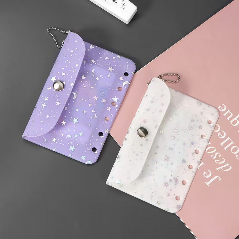 A7 Holographic Galaxy Coin Pouch – 6-Ring Loose-Leaf Card Holder with Snap Closure, 15 Colors