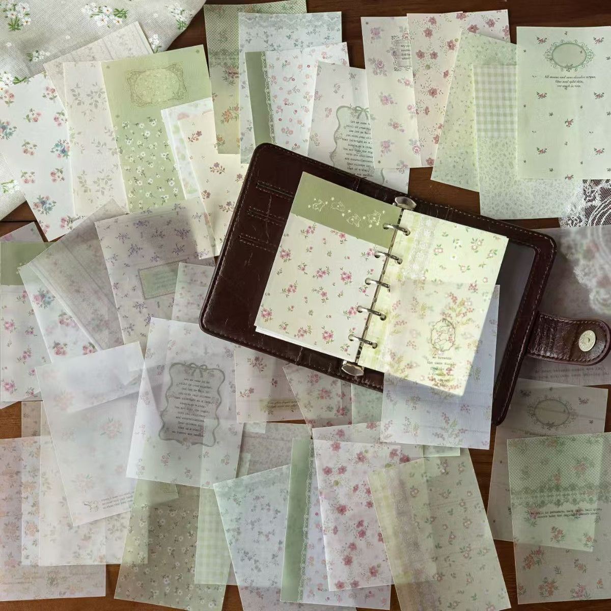 Vintage Floral Scrapbook Paper Pack – Korean Ins-Style Collage Background Sheets, 50pc, 4 Designs
