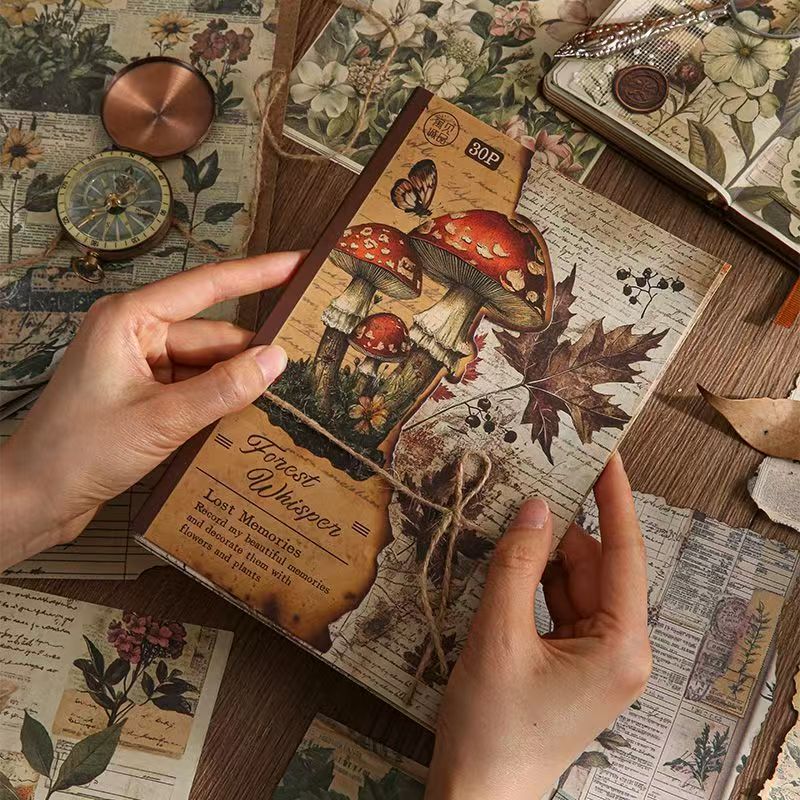 Lost Memory Vintage Kraft Paper Set – Aged Botanical Background Sheets for Journaling, 4 Designs