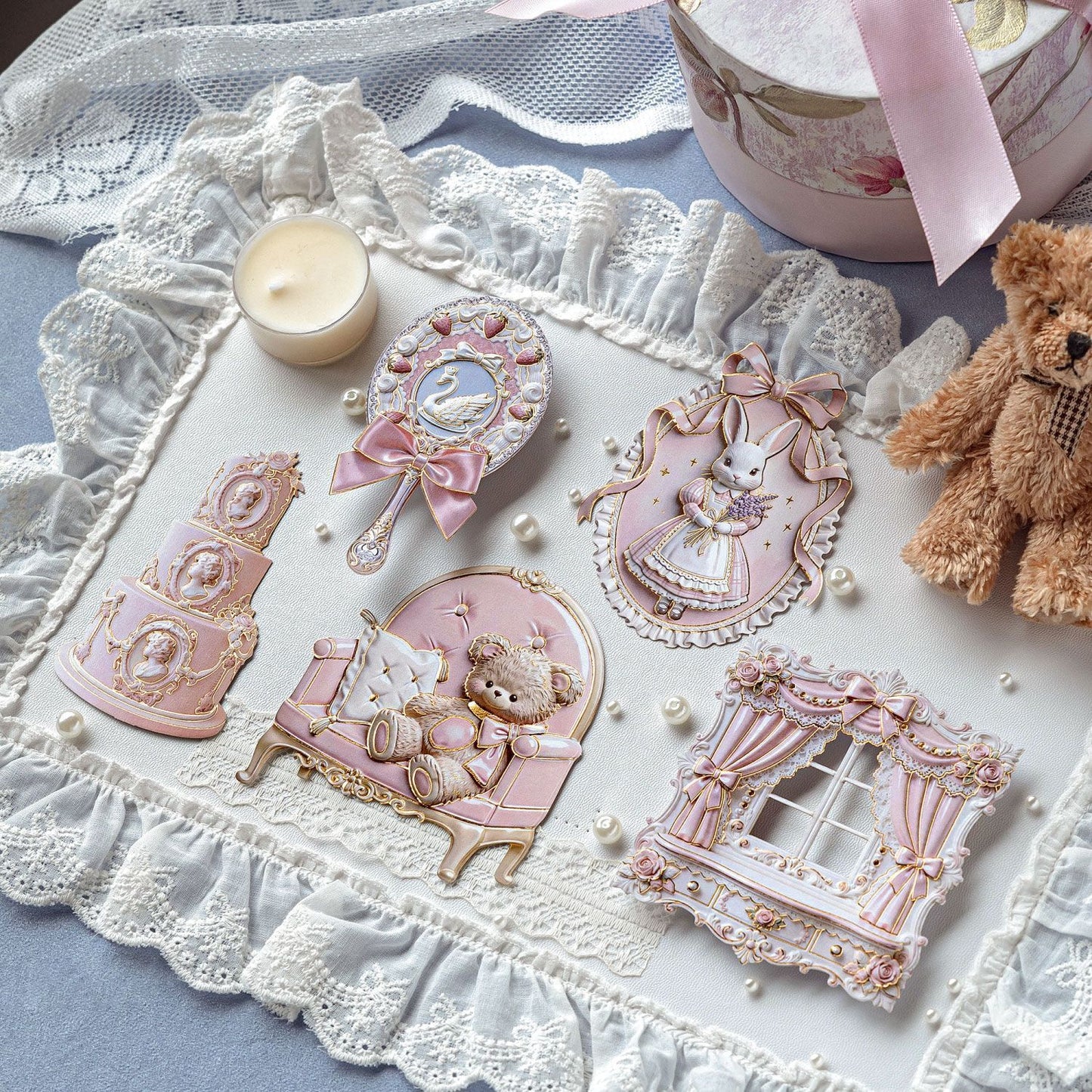 Rococo Embossed Gold Foil Collage Stickers - French Vintage 3D Relief Card Stickers
