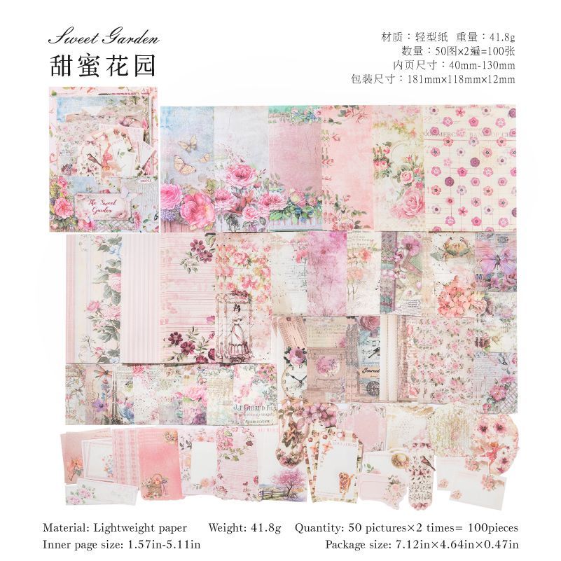 Garden Post Office Vintage Floral Paper Set - 100 Sheets, Romantic Rose & Botanical Junk Journal Paper
