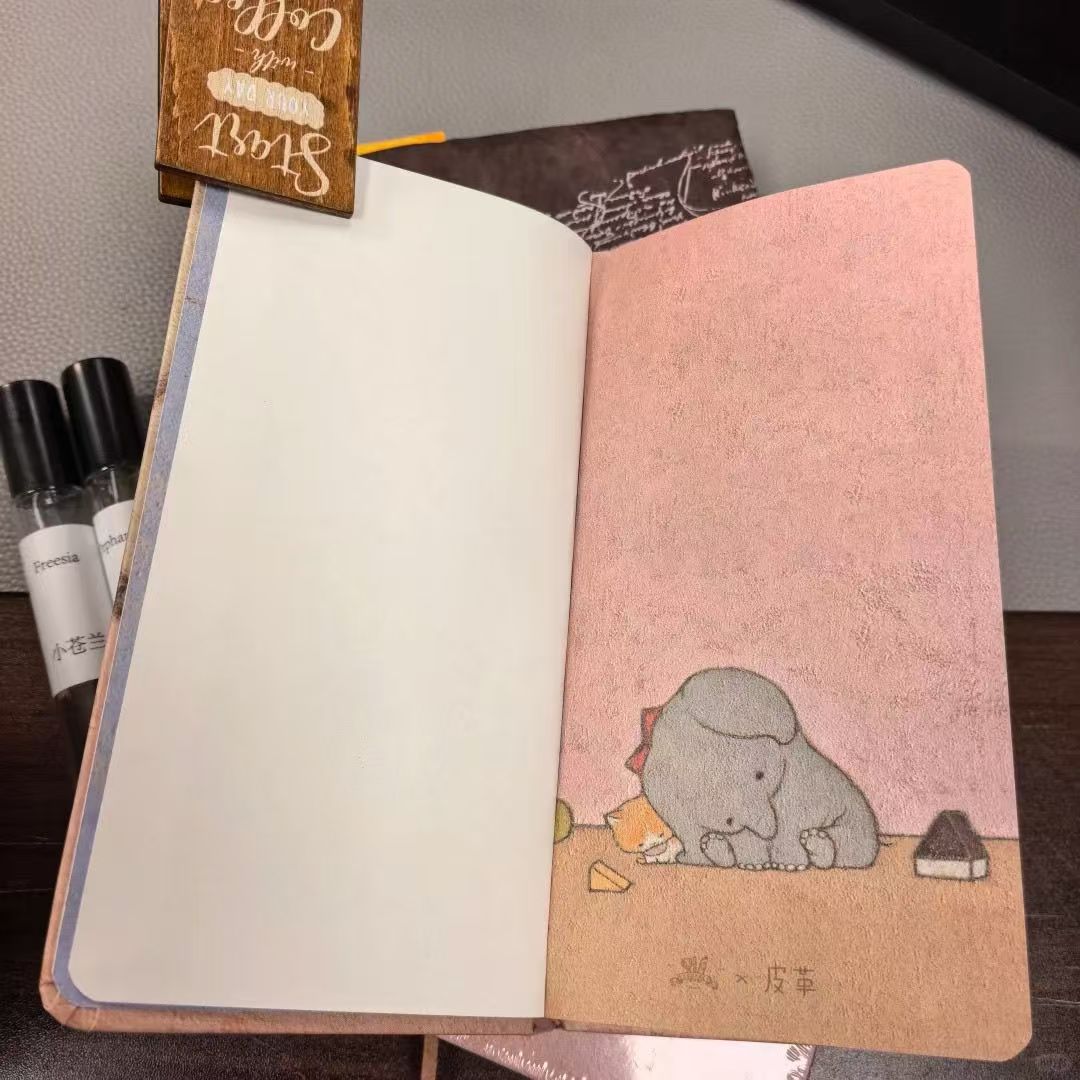 Sleepy Elephant Hand-Drawn Hardcover Journal – Minimalist Daily Planner Notebook, Cute Illustrated Cover