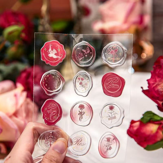In the Name of Rose - 3D Resin Wax Seal Stickers, Vintage Gold Foil Envelope Seals