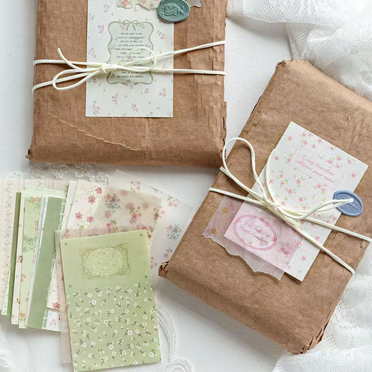Vintage Floral Scrapbook Paper Pack – Korean Ins-Style Collage Background Sheets, 50pc, 4 Designs