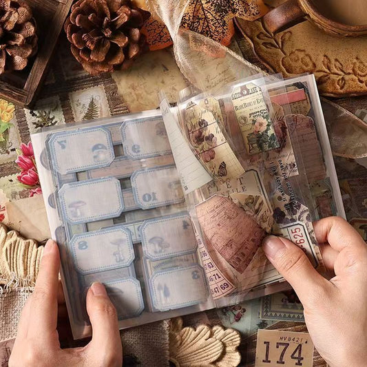 Vintage Antique Collage Sticker Sheet – Waterproof PET Die-Cut Journaling Stickers, 4 Designs