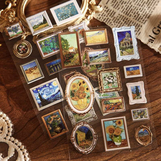 Vintage Oil Painting Frame Stickers - Van Gogh & Monet Inspired Die-Cut Art Stickers