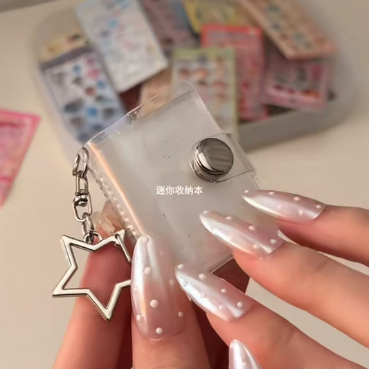 Mini 1-Inch Photo Album Keychain – Glittery Transparent Photocard Holder with Star Charm