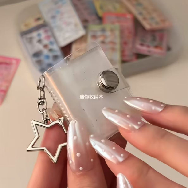 Mini 1-Inch Photo Album Keychain – Glittery Transparent Photocard Holder with Star Charm