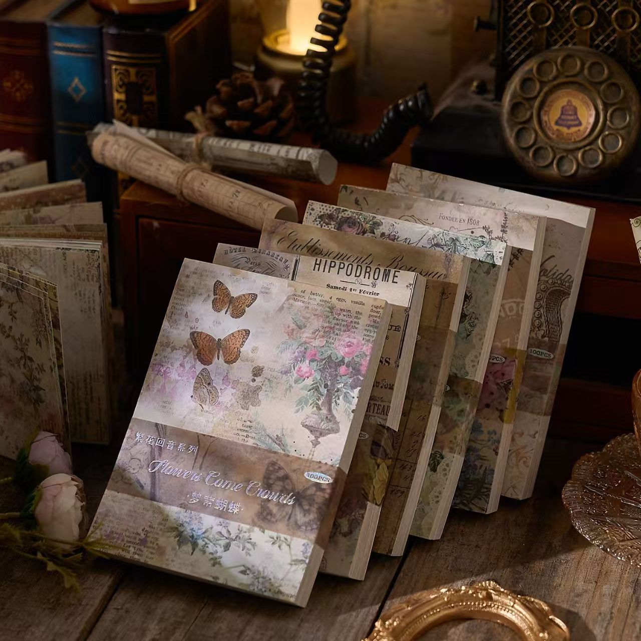 Vintage Collage Paper Set — 100 Sheets, 6 Styles