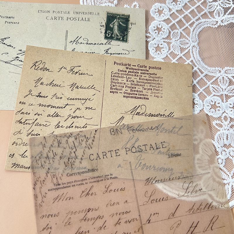 Vintage French Letter Vellum Paper - Translucent Handwritten Script Background Sheets for Journaling