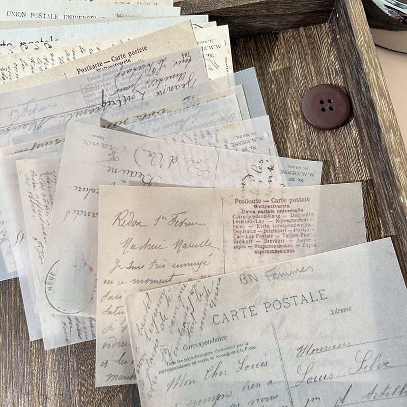 Vintage French Letter Vellum Paper - Translucent Handwritten Script Background Sheets for Journaling