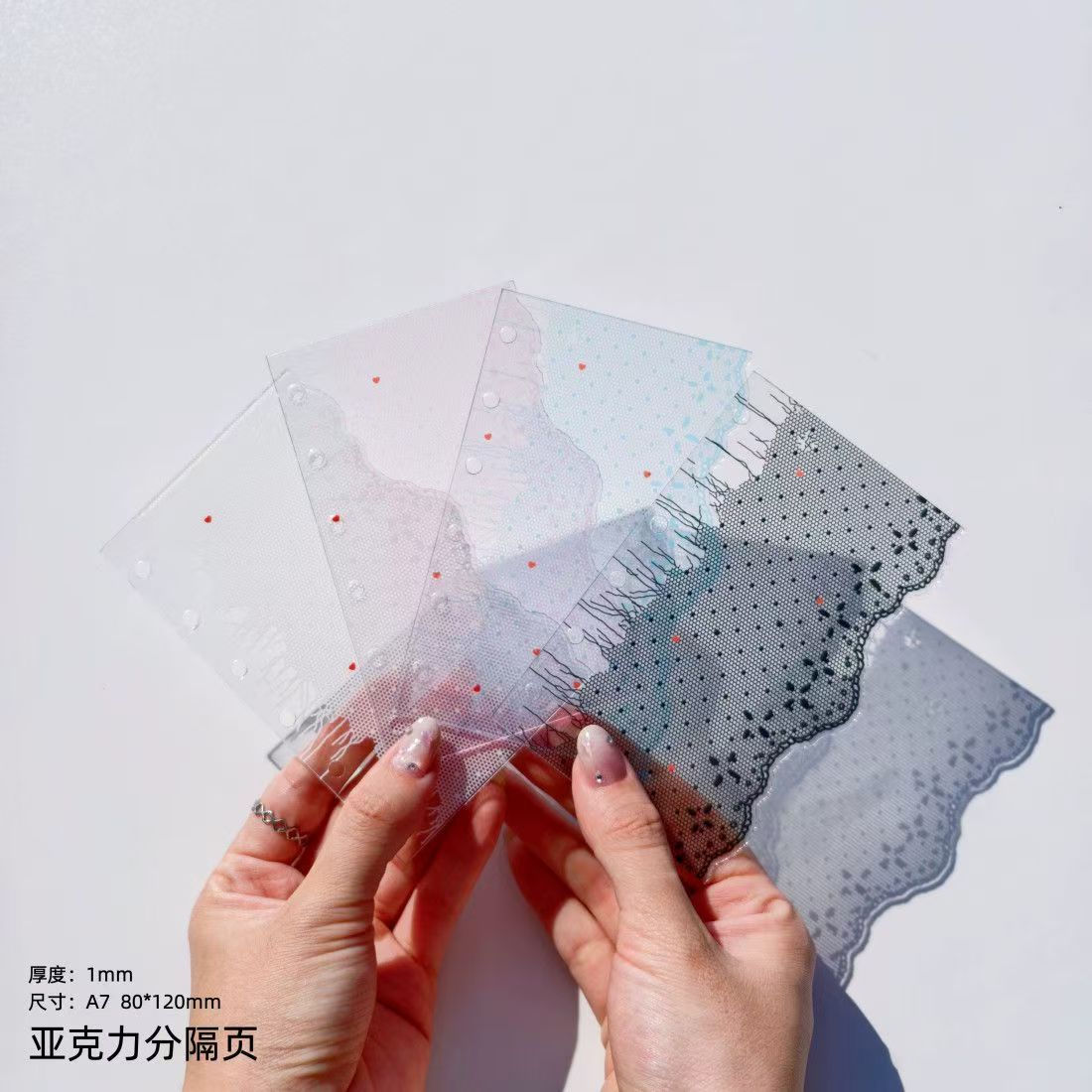 Lace Edge Acrylic Divider Page – A6/A7 Ring Planner Tab, Frosted Semi-Transparent, 4 Colors