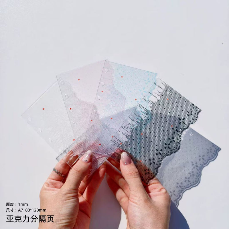 Lace Edge Acrylic Divider Page – A6/A7 Ring Planner Tab, Frosted Semi-Transparent, 4 Colors