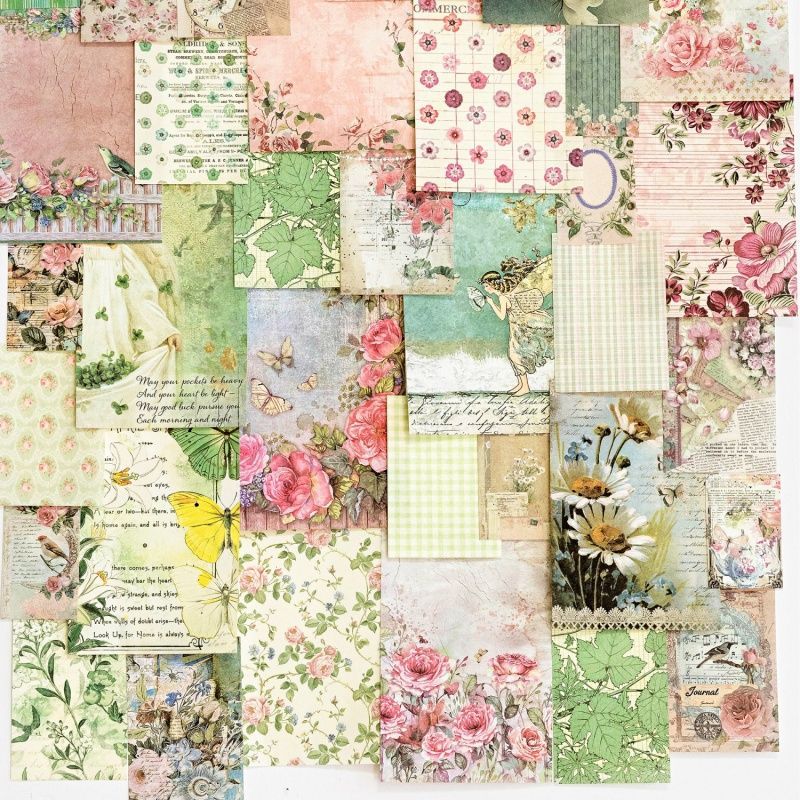 Garden Post Office Vintage Floral Paper Set - 100 Sheets, Romantic Rose & Botanical Junk Journal Paper