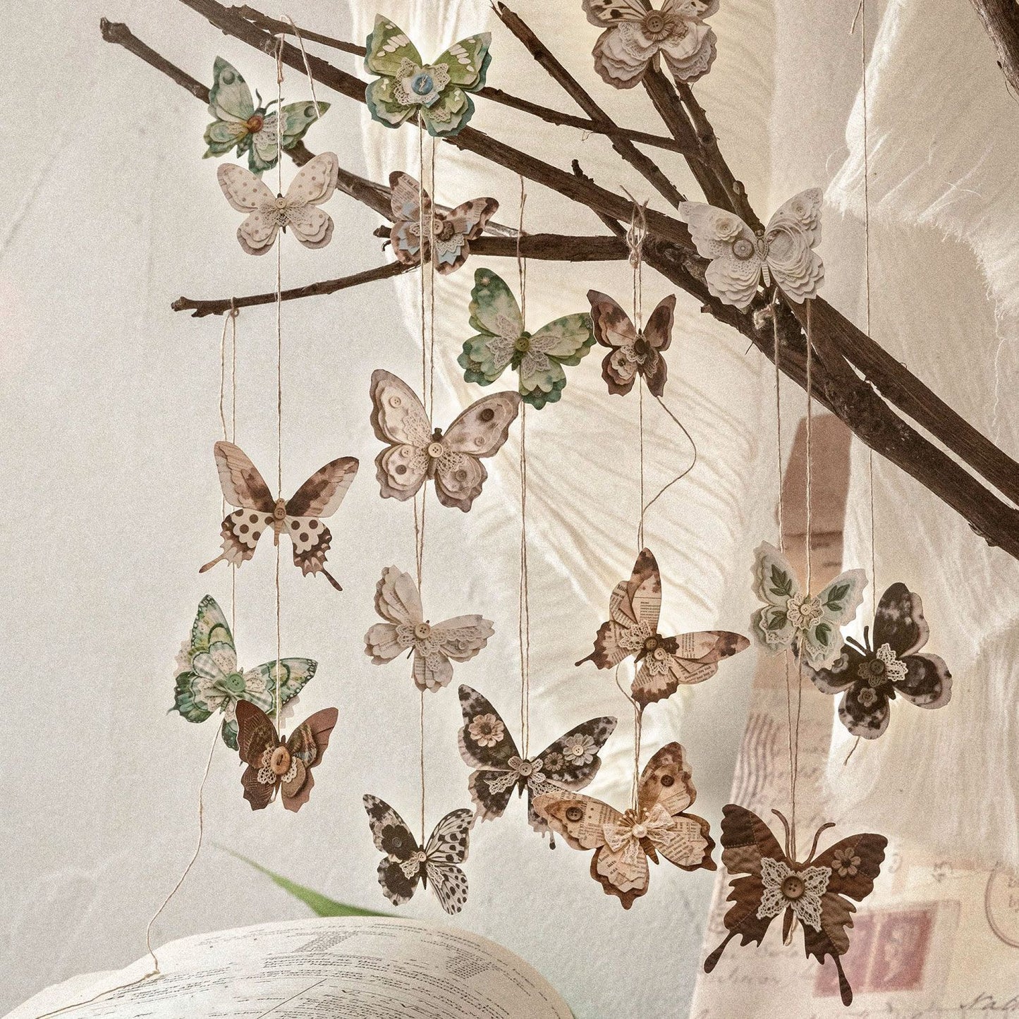 3D Butterfly Sticker Pack - Vintage Kraft Paper Butterfly Stickers for Journaling & Card Making