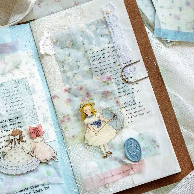 Vintage Floral Scrapbook Paper Pack – Korean Ins-Style Collage Background Sheets, 50pc, 4 Designs