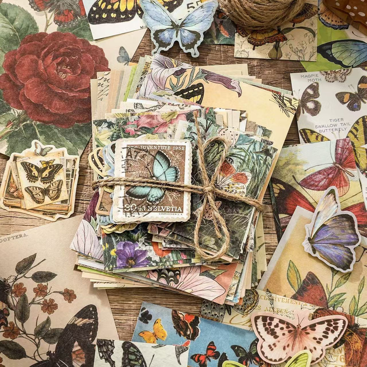 Vintage Butterfly Collage Paper Pack – 100 Sheets Nature Ephemera for Journaling & Scrapbooking, 4 Designs