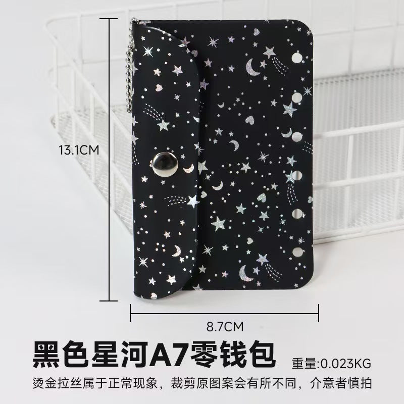 A7 Holographic Galaxy Coin Pouch – 6-Ring Loose-Leaf Card Holder with Snap Closure, 15 Colors