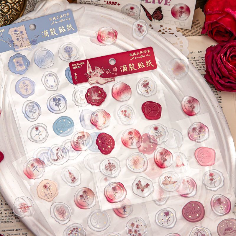 In the Name of Rose - 3D Resin Wax Seal Stickers, Vintage Gold Foil Envelope Seals