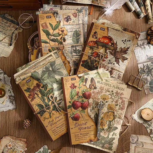 Lost Memory Vintage Kraft Paper Set – Aged Botanical Background Sheets for Journaling, 4 Designs