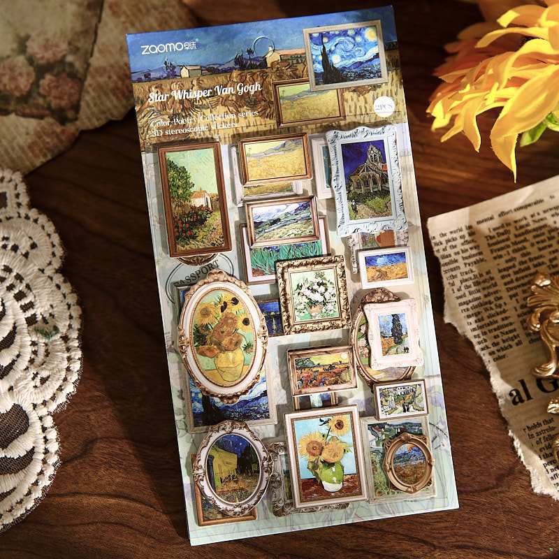 Vintage Oil Painting Frame Stickers - Van Gogh & Monet Inspired Die-Cut Art Stickers