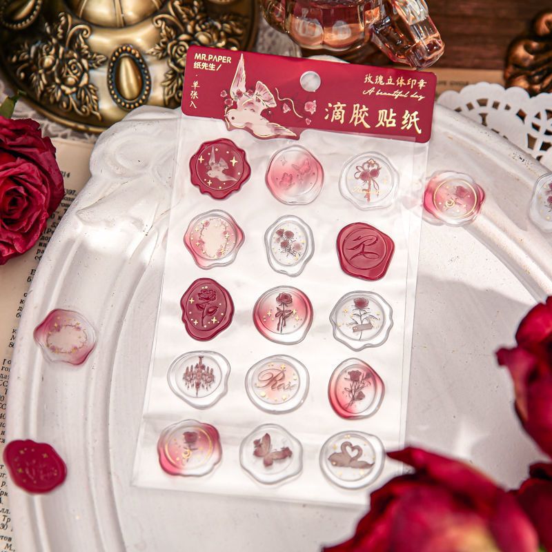 In the Name of Rose - 3D Resin Wax Seal Stickers, Vintage Gold Foil Envelope Seals