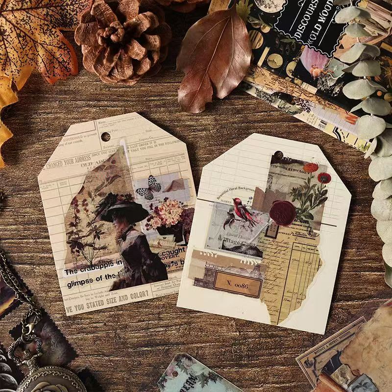 Vintage Antique Collage Sticker Sheet – Waterproof PET Die-Cut Journaling Stickers, 4 Designs
