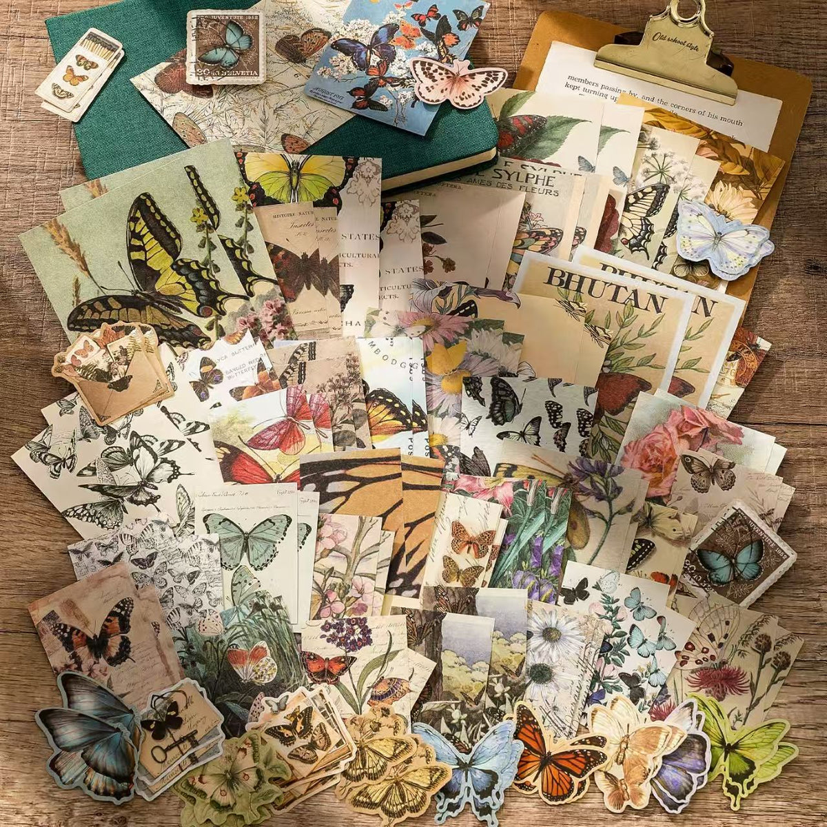 Vintage Butterfly Collage Paper Pack – 100 Sheets Nature Ephemera for Journaling & Scrapbooking, 4 Designs