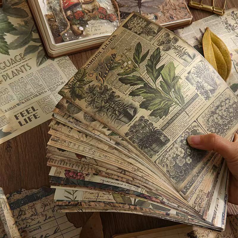 Lost Memory Vintage Kraft Paper Set – Aged Botanical Background Sheets for Journaling, 4 Designs