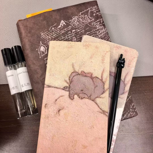 Sleepy Elephant Hand-Drawn Hardcover Journal – Minimalist Daily Planner Notebook, Cute Illustrated Cover