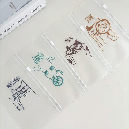 A6 Cute Cat Zipper Pocket Refill Set – Transparent Ring Planner Storage Sleeves, 4pc