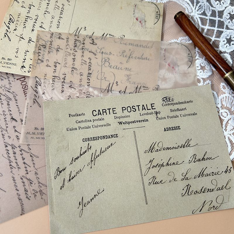 Vintage French Letter Vellum Paper - Translucent Handwritten Script Background Sheets for Journaling
