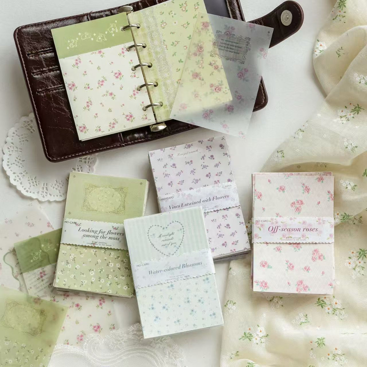 Vintage Floral Scrapbook Paper Pack – Korean Ins-Style Collage Background Sheets, 50pc, 4 Designs