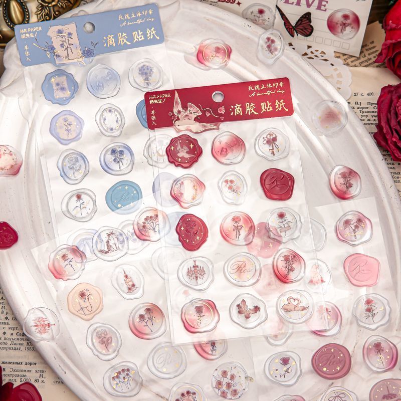 In the Name of Rose - 3D Resin Wax Seal Stickers, Vintage Gold Foil Envelope Seals