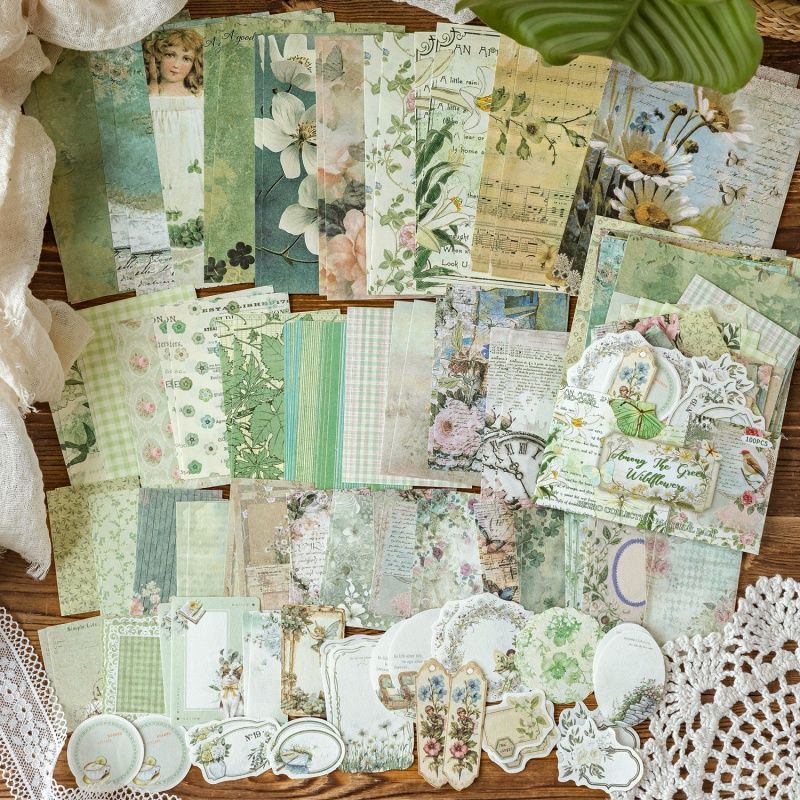 Garden Post Office Vintage Floral Paper Set - 100 Sheets, Romantic Rose & Botanical Junk Journal Paper