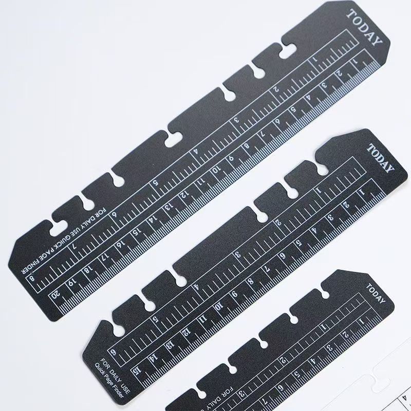 TODAY PVC Ring Planner Ruler & Page Finder – 6-Ring Divider Bookmark, A5/A6/A7, Black & Clear